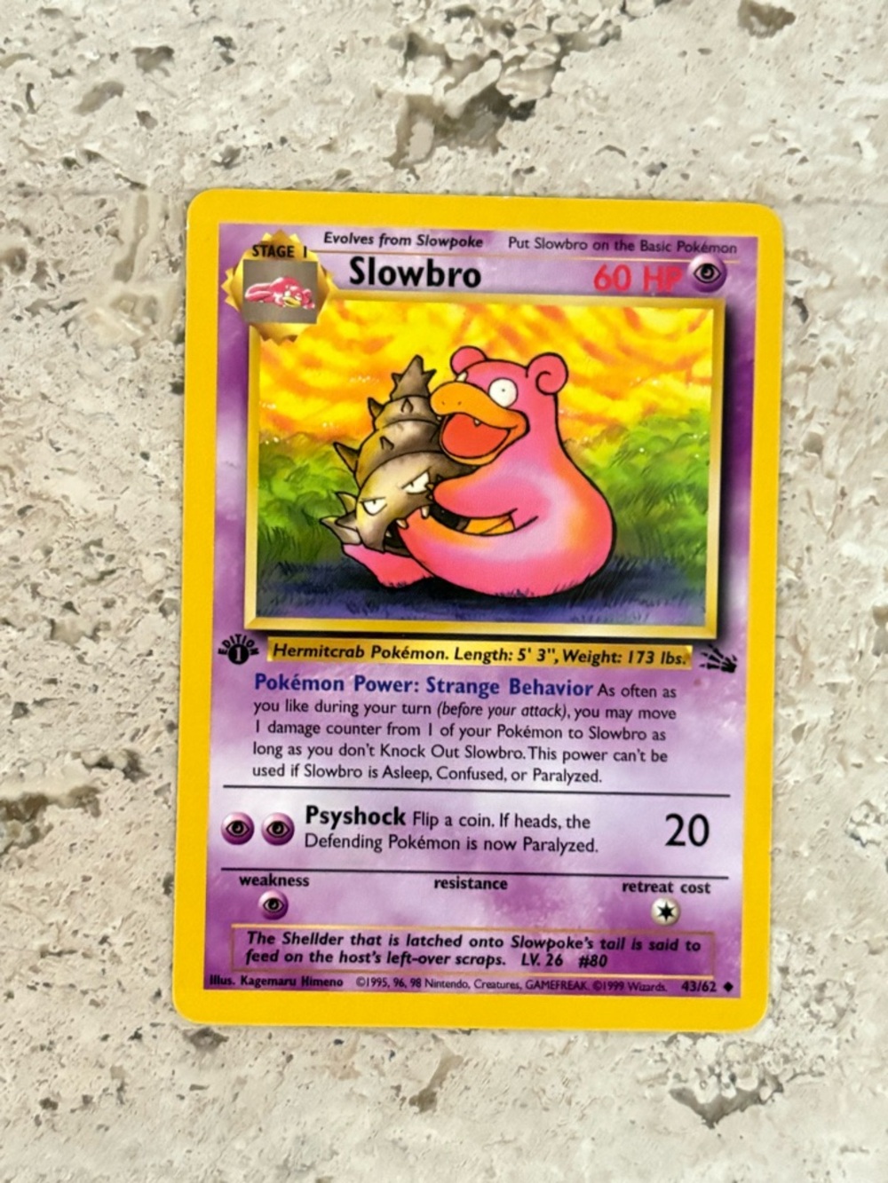 First Edition - Vintage Pokemon Slowbro Trading Card - 43/62 Fossil Base